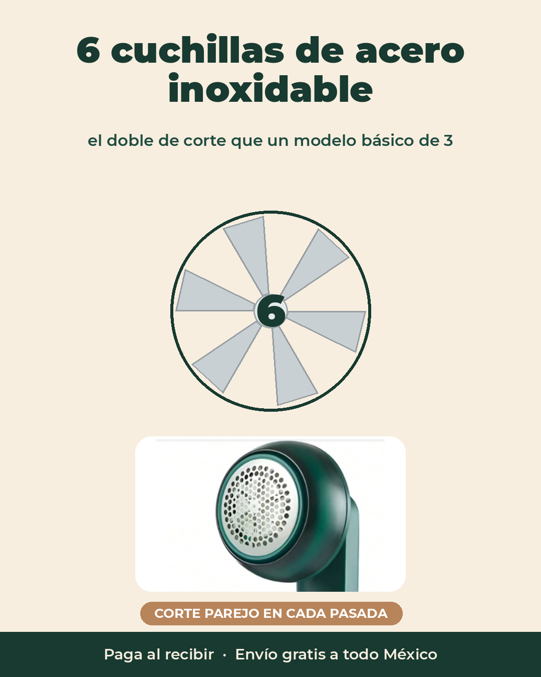 6 cuchillas de acero inoxidable
