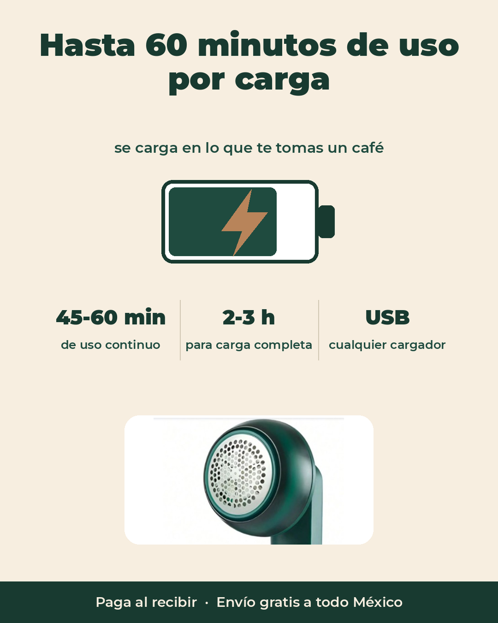 Hasta 60 minutos de uso por carga